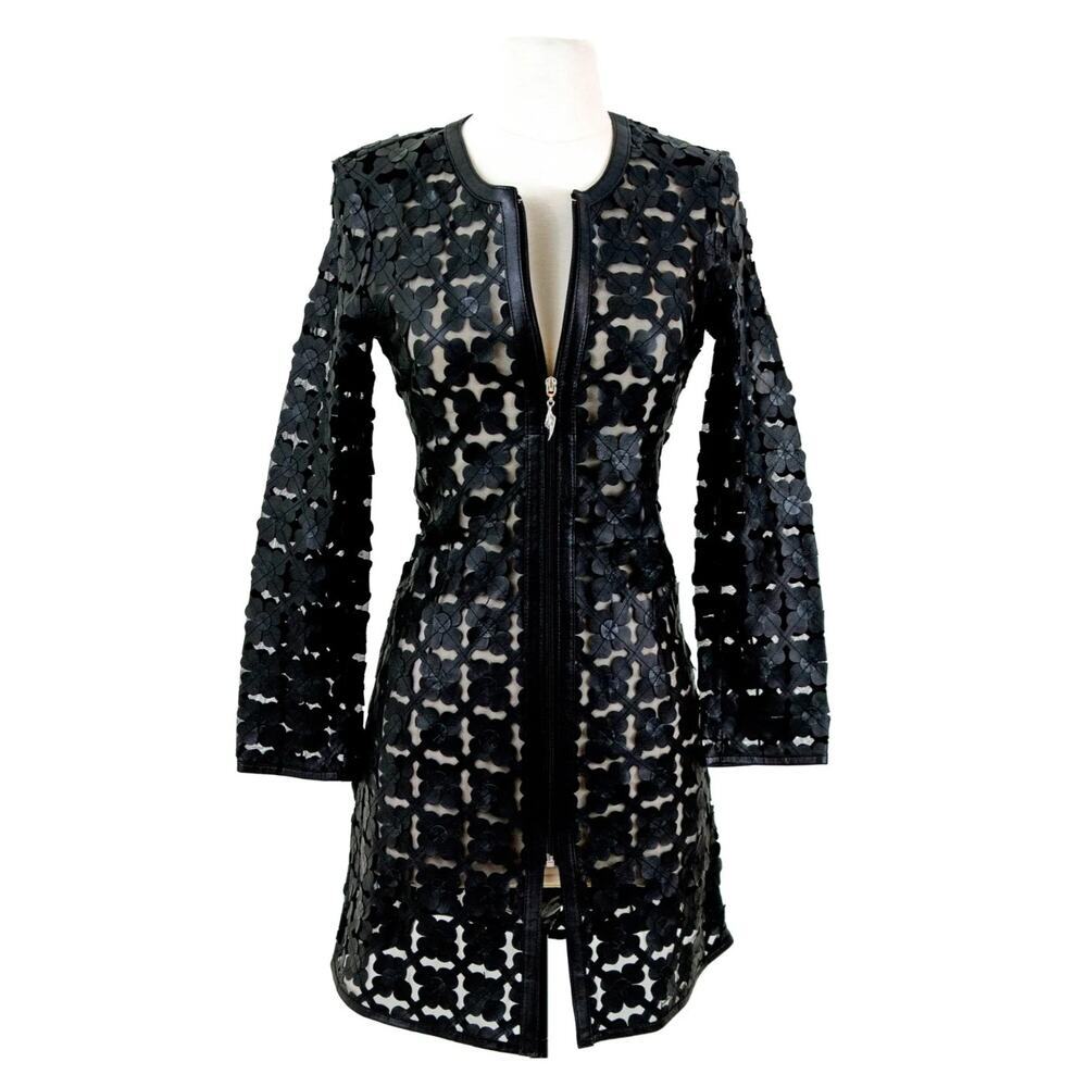 Belgin Francis Long Shamrock Design Leather Dress / Jacket Size Small